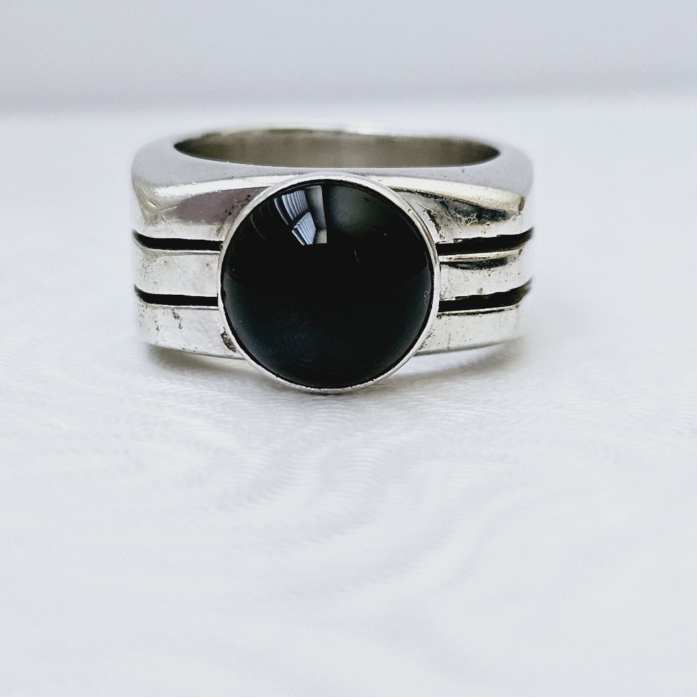 Very Rare Silpada Sterling Silver Black Onyx Square Band Ring R0595